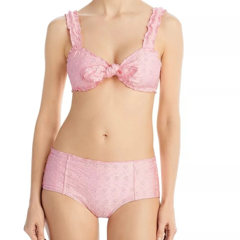 New! Frankies Bikinis Lisa Eyelet Bikini Bottom Pink 31528